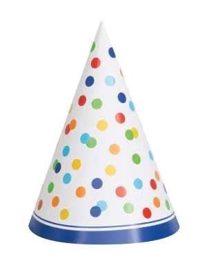 8pk Rainbow Poka Dots Birthday Party Hats