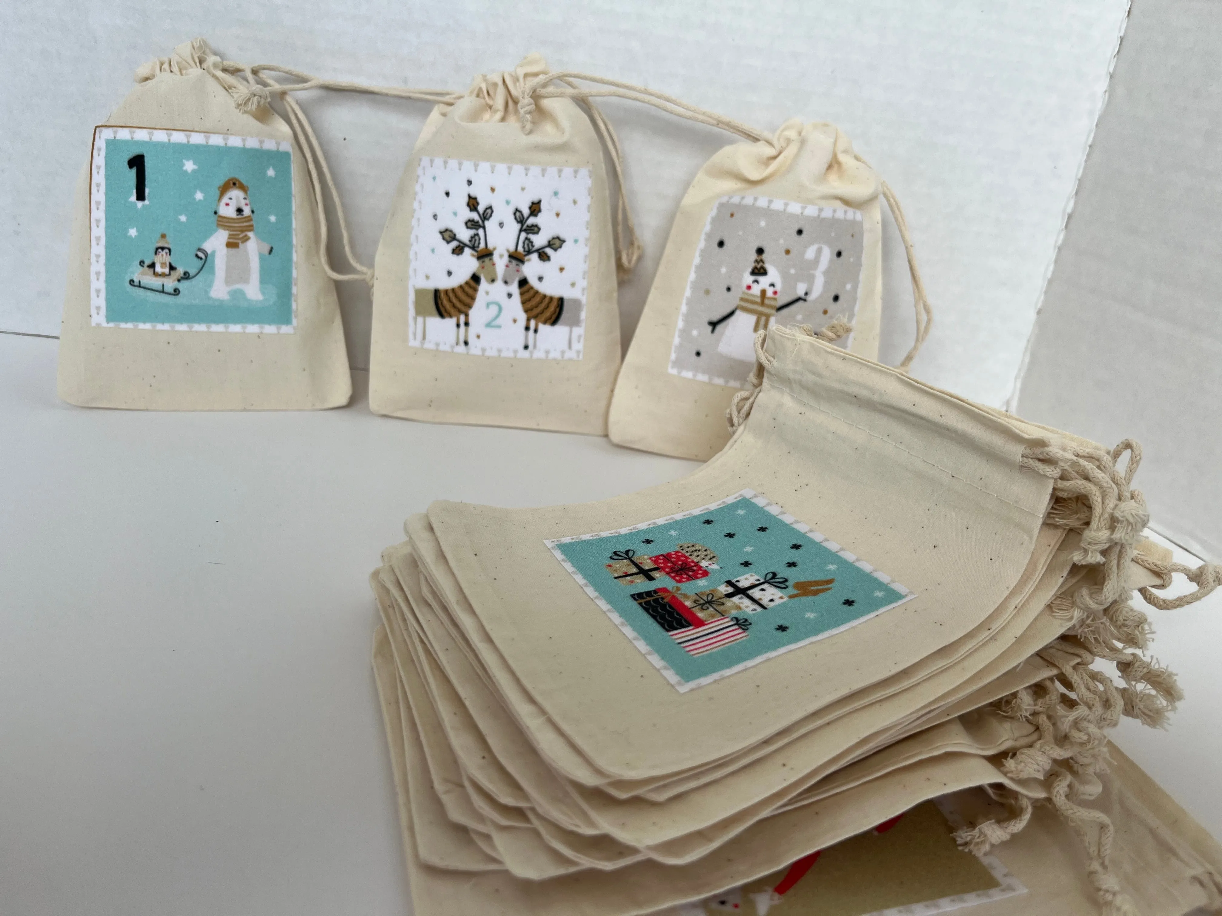 Advent Calendar Drawstring Gift Bags Set of 24