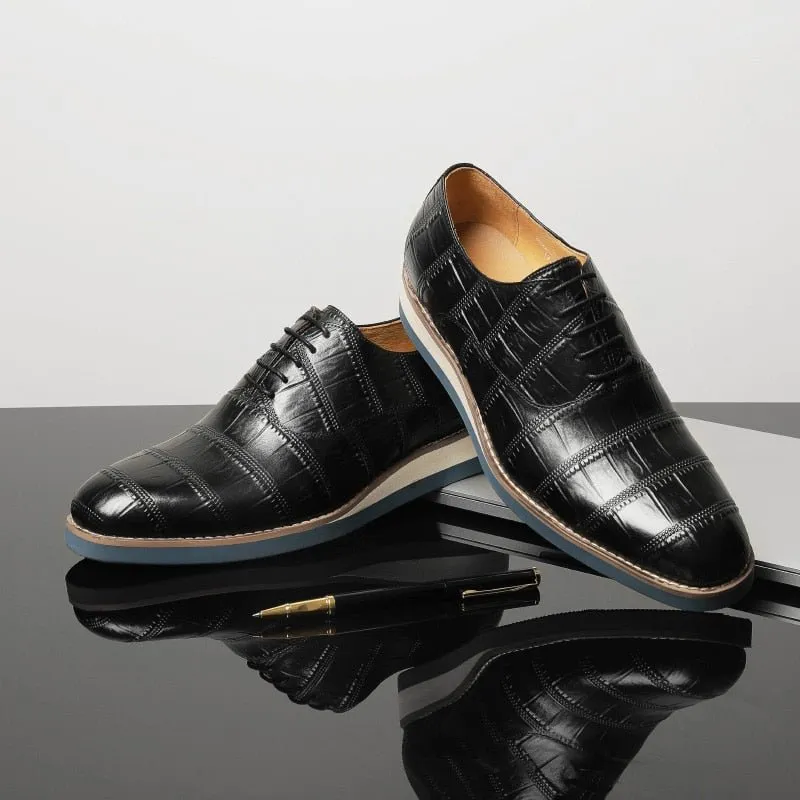 AlliLux Leather Alligator Platform Brogue Dress Shoes