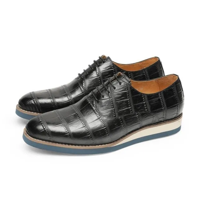 AlliLux Leather Alligator Platform Brogue Dress Shoes