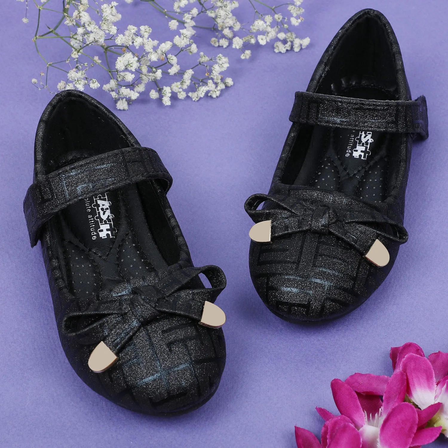 Baby Moo x Bash Kids Embellished Shimmer With Bow Mary Jane Ballerinas - Black