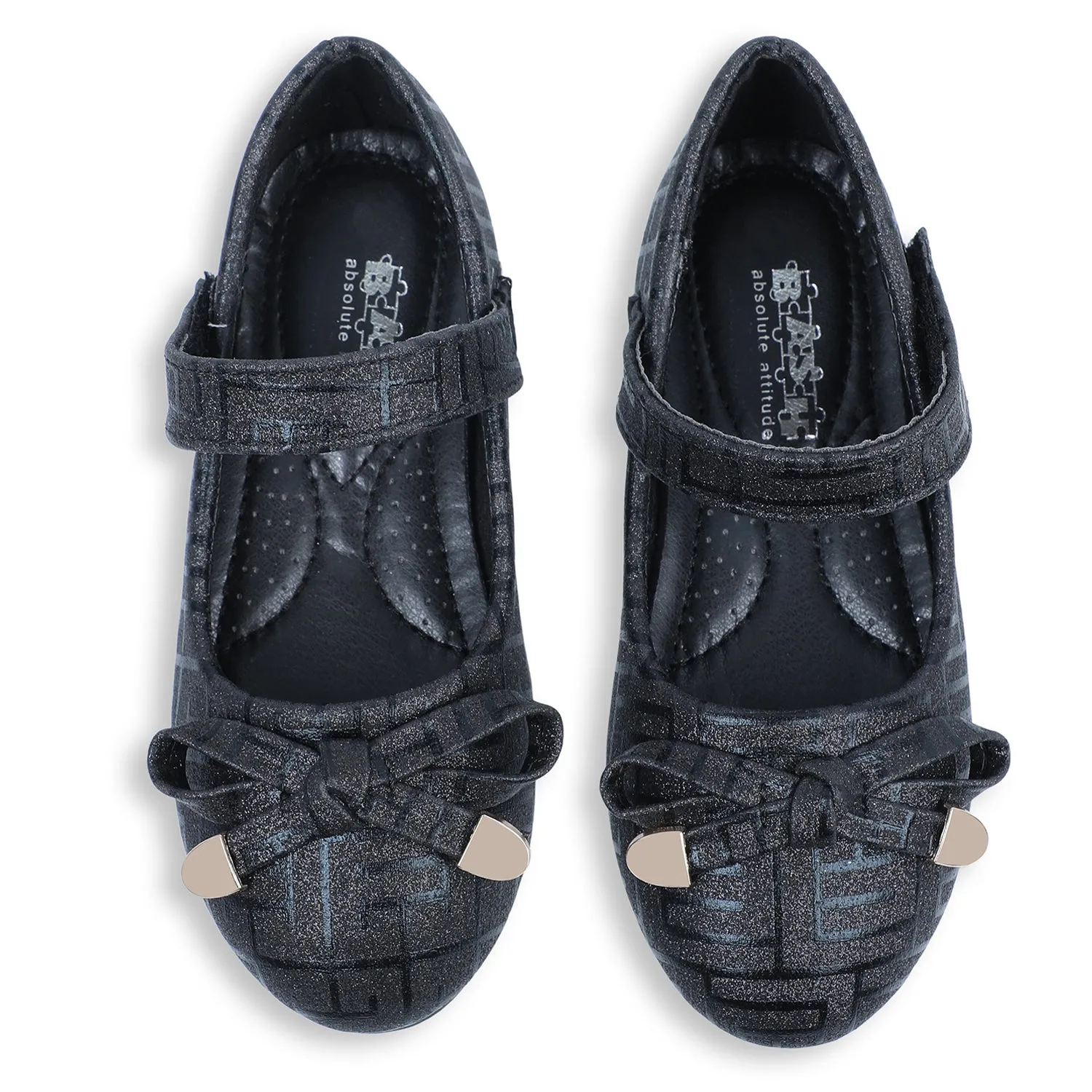 Baby Moo x Bash Kids Embellished Shimmer With Bow Mary Jane Ballerinas - Black