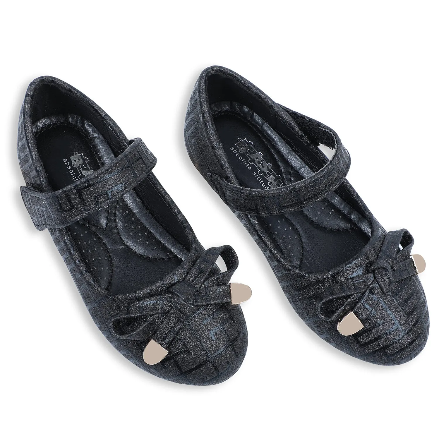 Baby Moo x Bash Kids Embellished Shimmer With Bow Mary Jane Ballerinas - Black