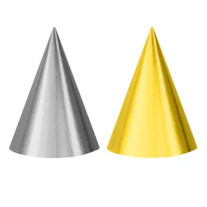 Birthday Accessories Silver & Gold 12 Cone Hats  Foil  7in