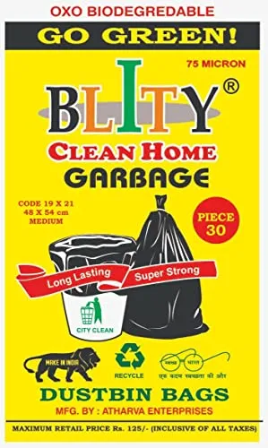 BLITY Garbage Bags (Medium) Size 19 X 21 inch | 240 Pcs Dustbin Bags Plastic (Medium) | 8 Packets of Garbage Bags Black | 30 Pcs Medium Size Garbage Bags Plastic in Each Packet-Plastic Bags