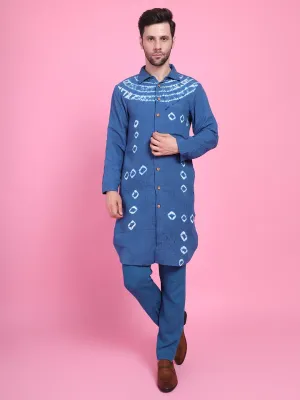 Blue Tie & Dye Men Kurta Set