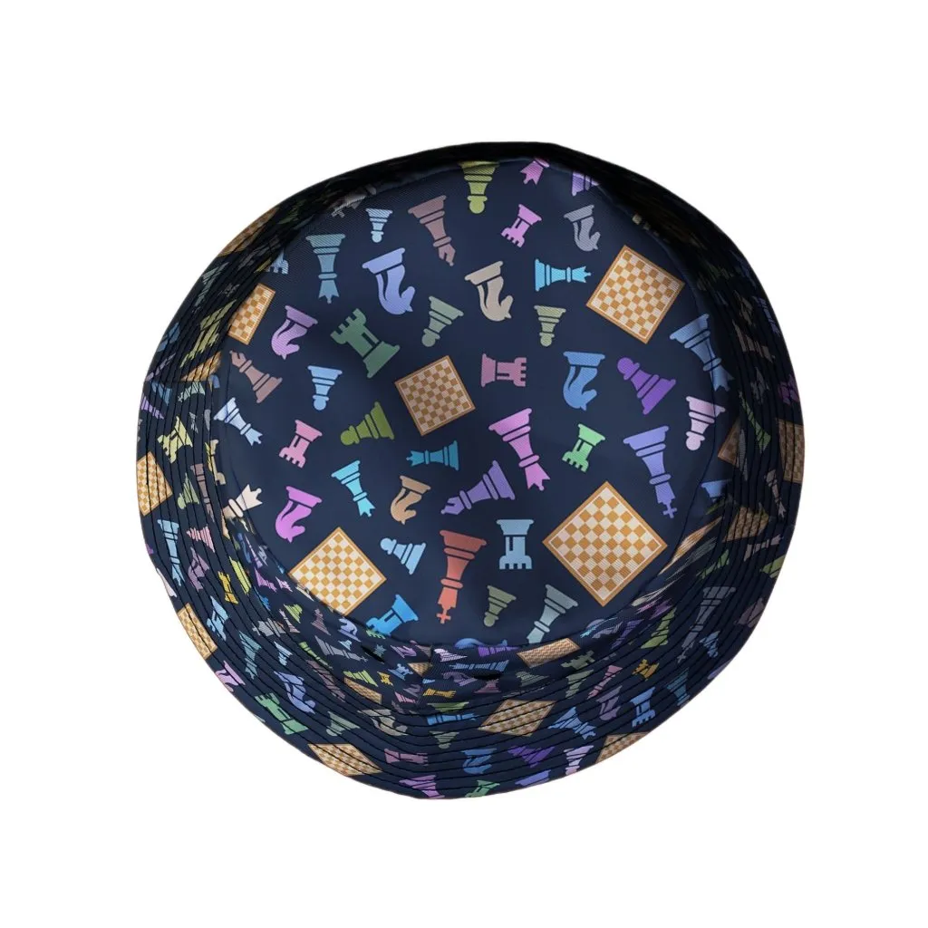 Chess Colorful Pieces Board Blue Bucket Hat