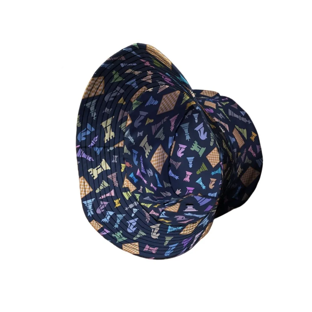 Chess Colorful Pieces Board Blue Bucket Hat