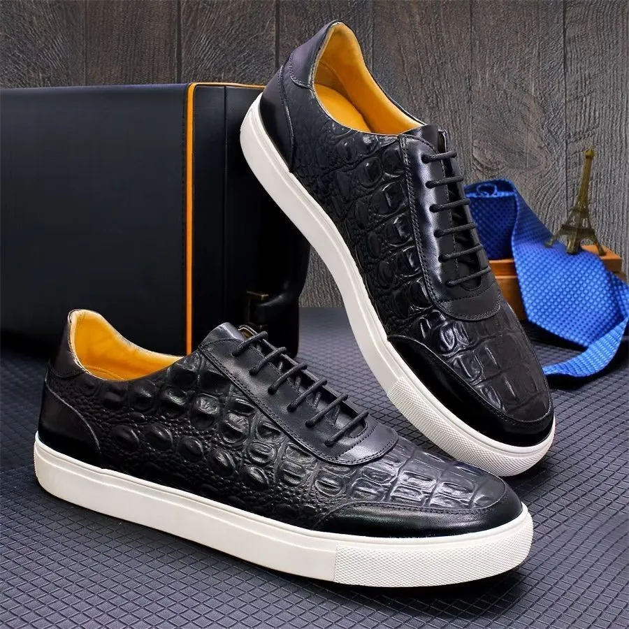 CrocLeather Chic Lace-up Casual Shoes