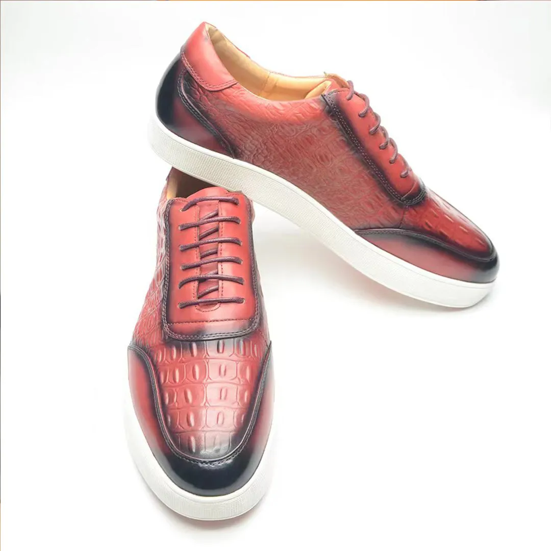 CrocLeather Chic Lace-up Casual Shoes