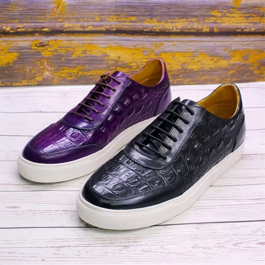 CrocLeather Chic Lace-up Casual Shoes