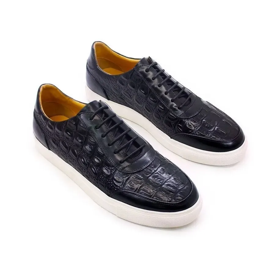 CrocLeather Chic Lace-up Casual Shoes