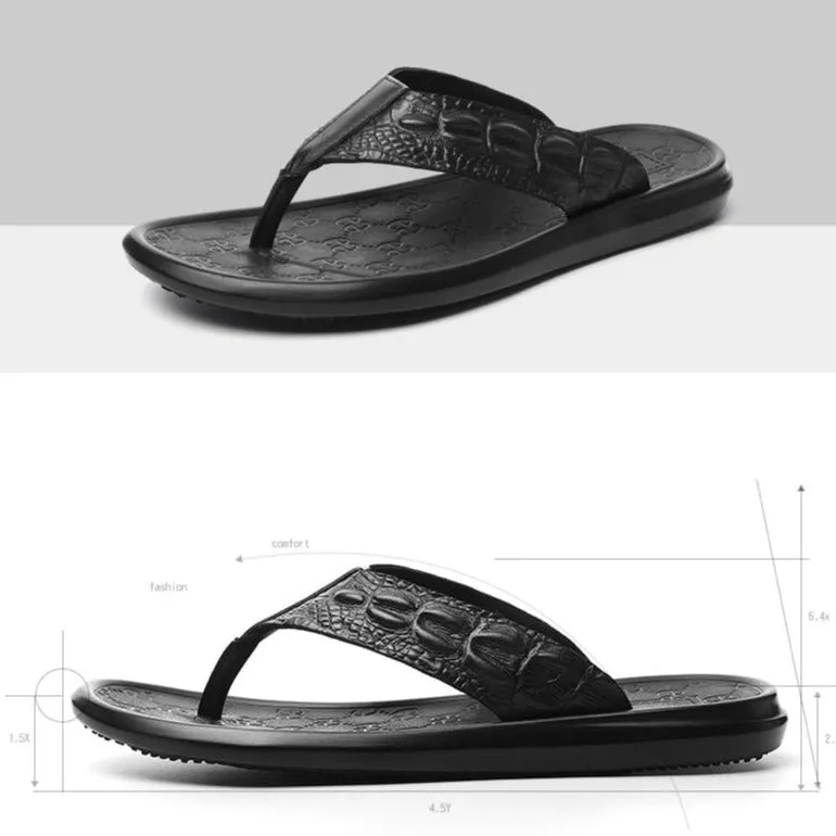 CrocoChic Genuine Leather Crocodile Texture Flip Flop Sandals