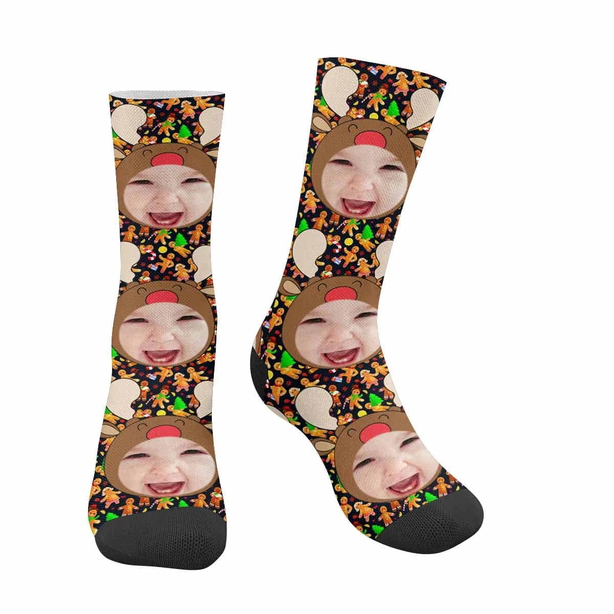 Custom Face Christmas Fawn Socks