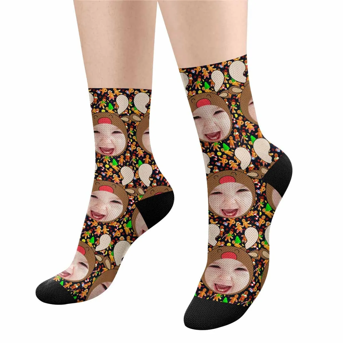 Custom Face Christmas Fawn Socks