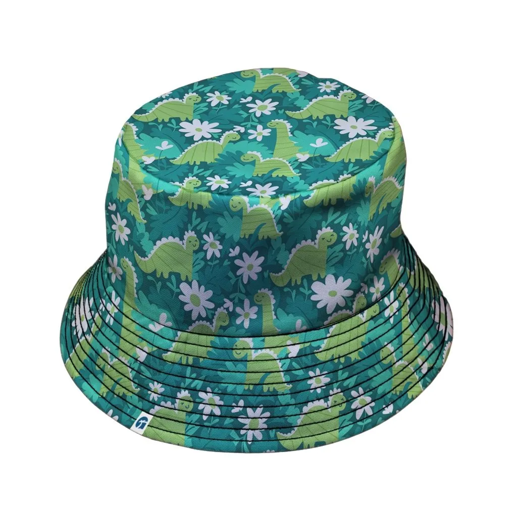 Dinosaur Smiles Flowers and Leaves Bucket Hat