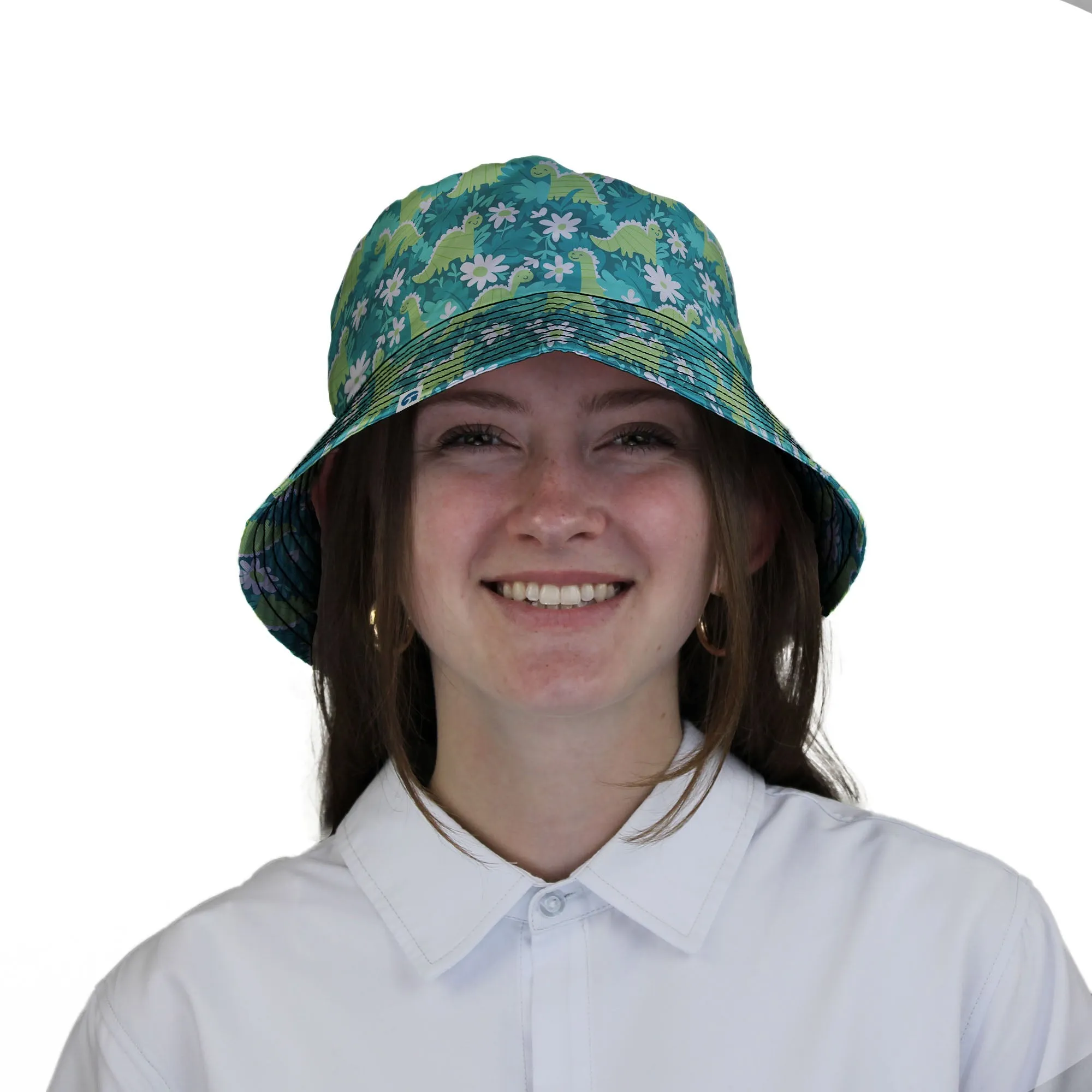 Dinosaur Smiles Flowers and Leaves Bucket Hat