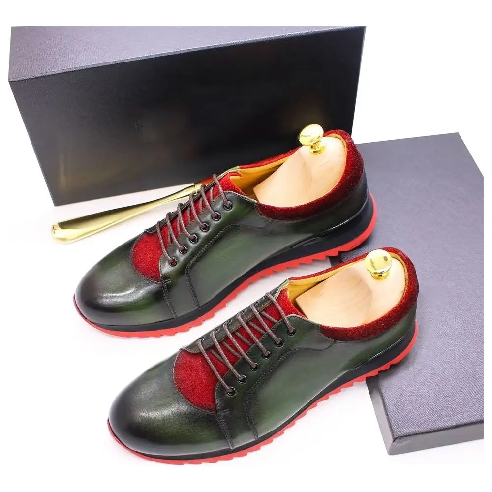 Embossed Elegant Hand-Painted Leather Casual Shoes