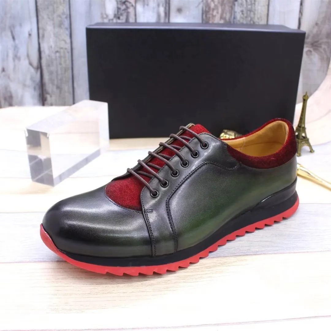 Embossed Elegant Hand-Painted Leather Casual Shoes