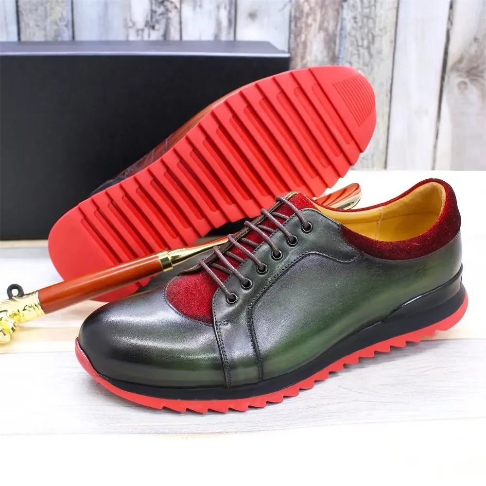 Embossed Elegant Hand-Painted Leather Casual Shoes