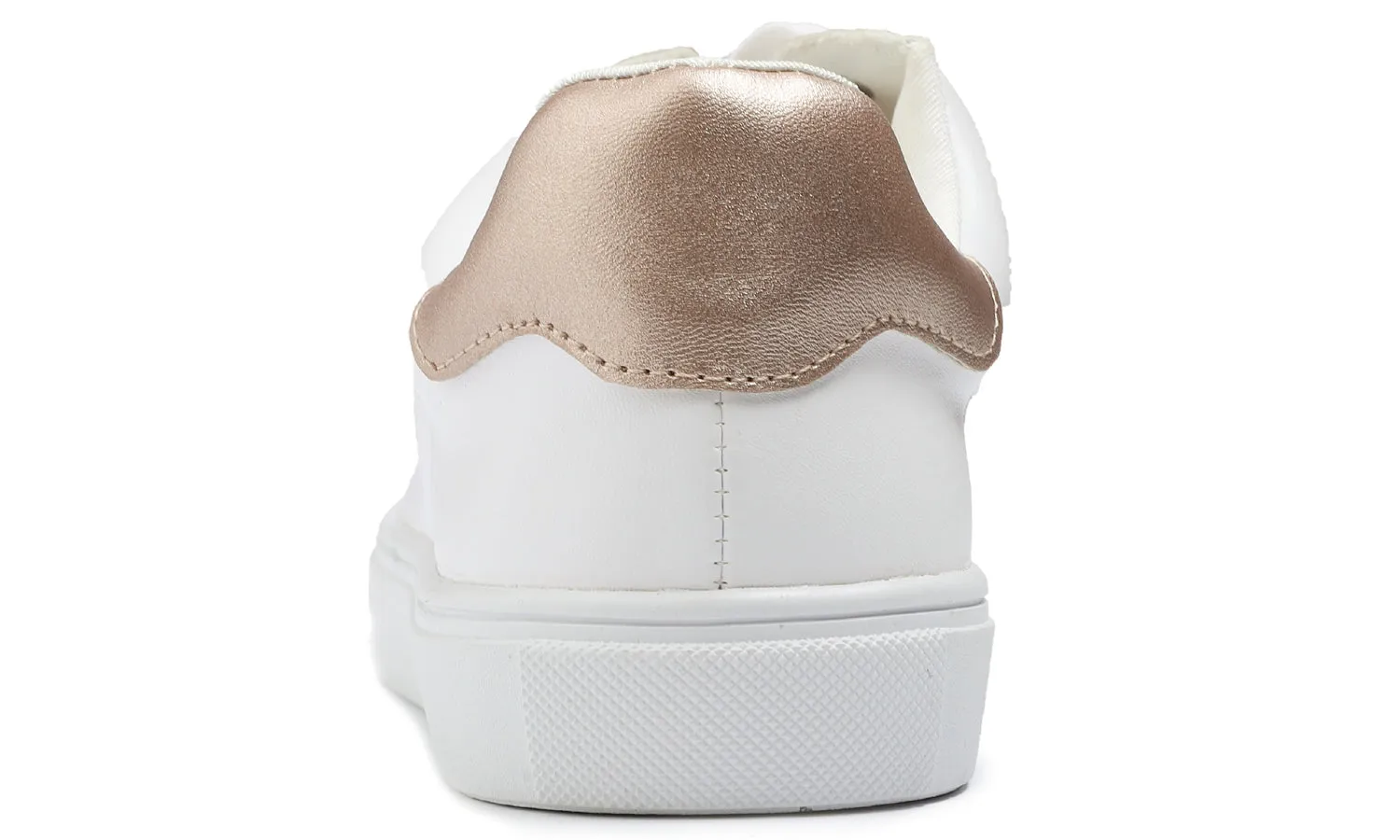 Feversole Women's Featured PU Leather White Rose Gold Lace Up Sneaker