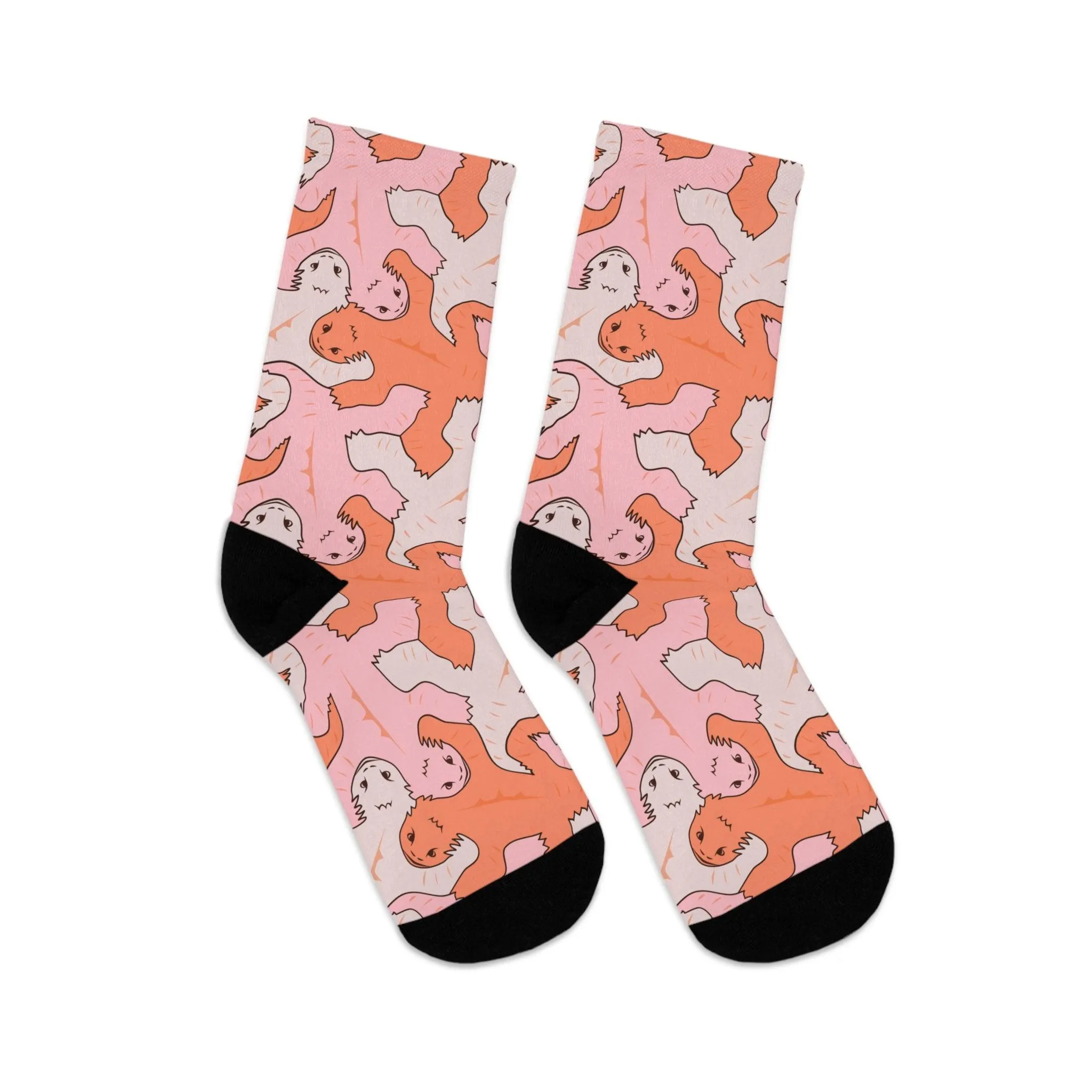 Funky Pink & Orange Lizard Tessellation Crew Socks