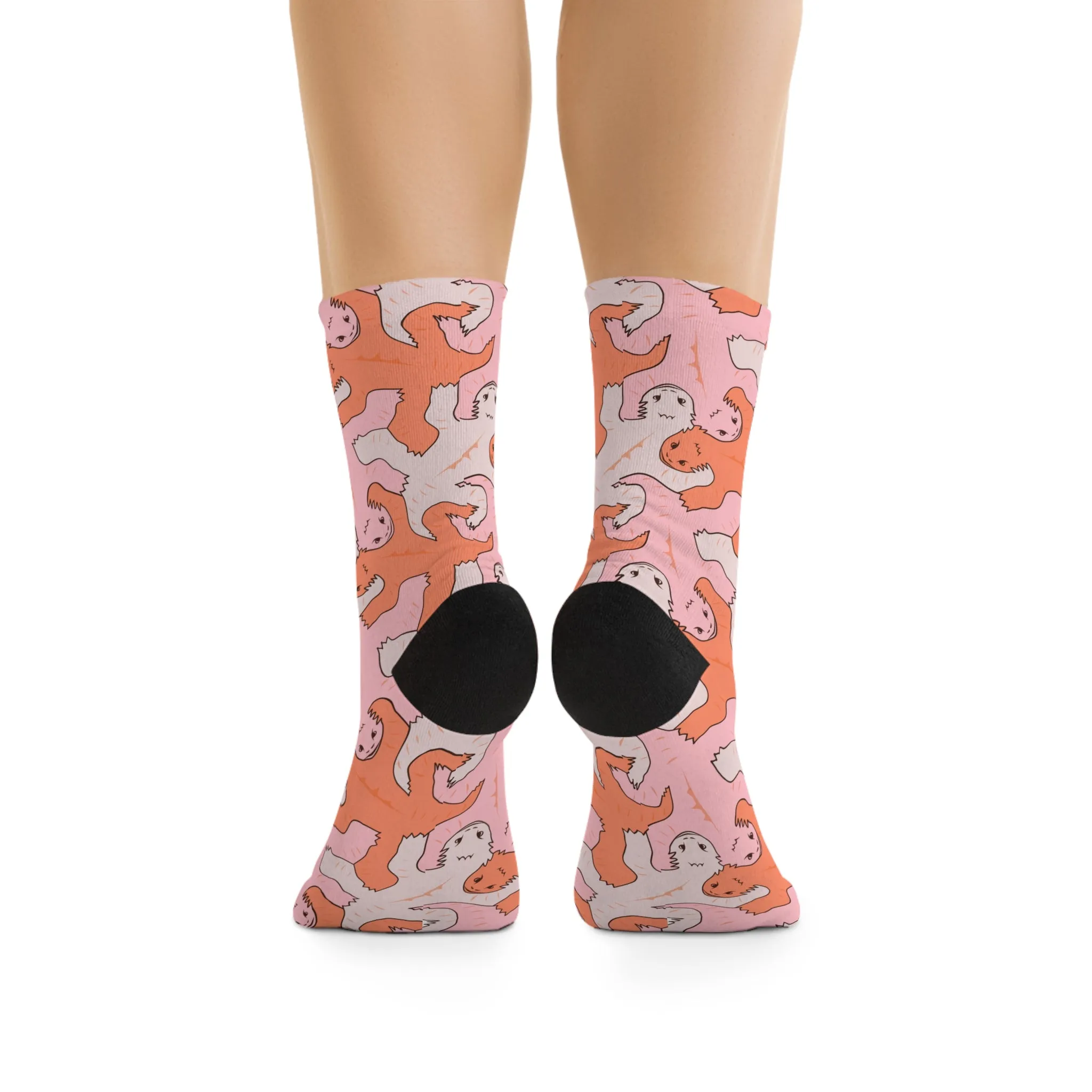 Funky Pink & Orange Lizard Tessellation Crew Socks