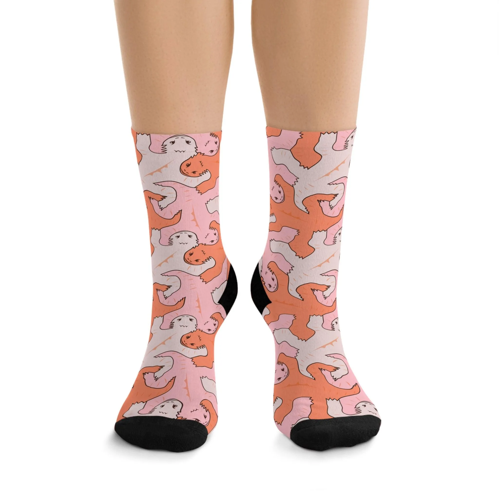 Funky Pink & Orange Lizard Tessellation Crew Socks