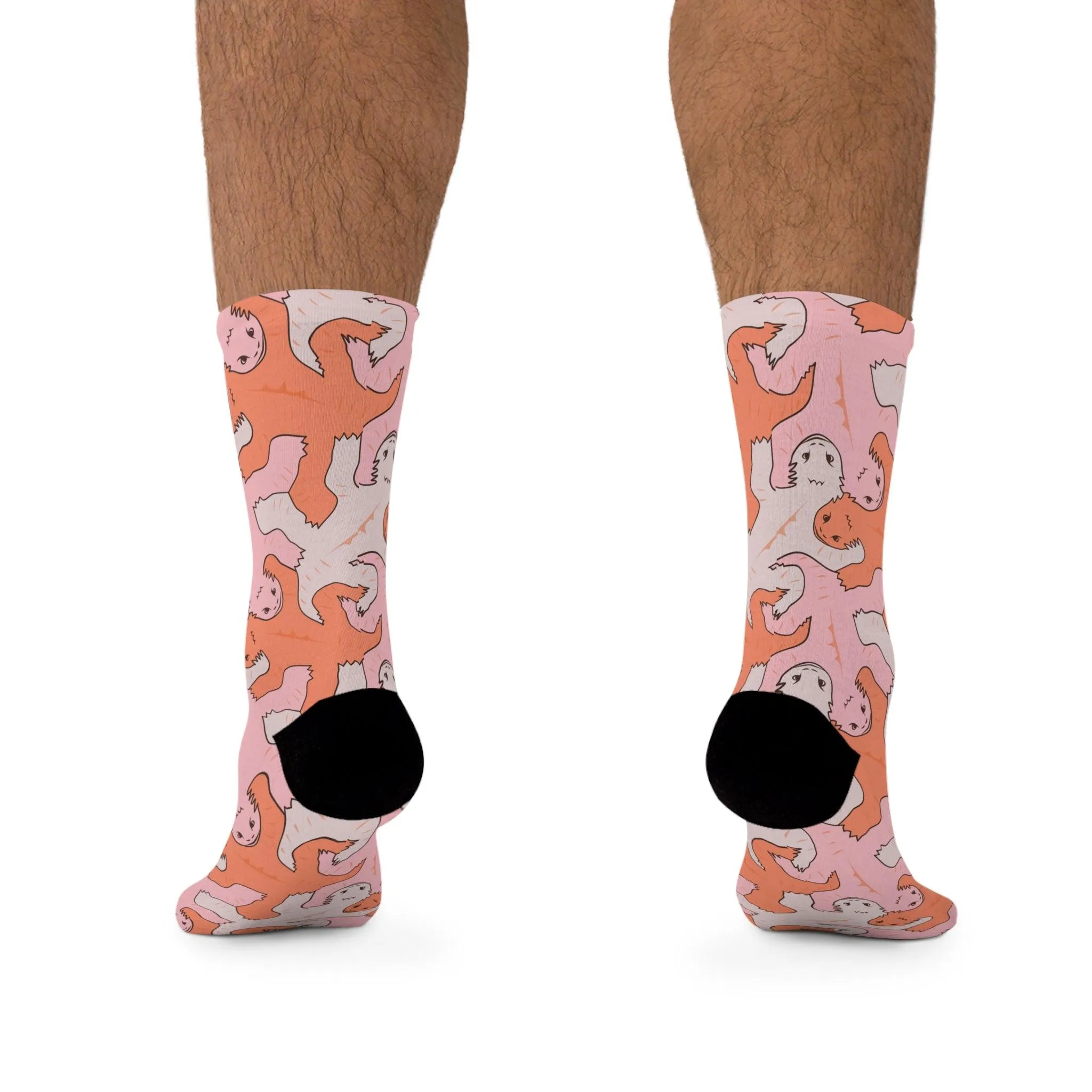 Funky Pink & Orange Lizard Tessellation Crew Socks