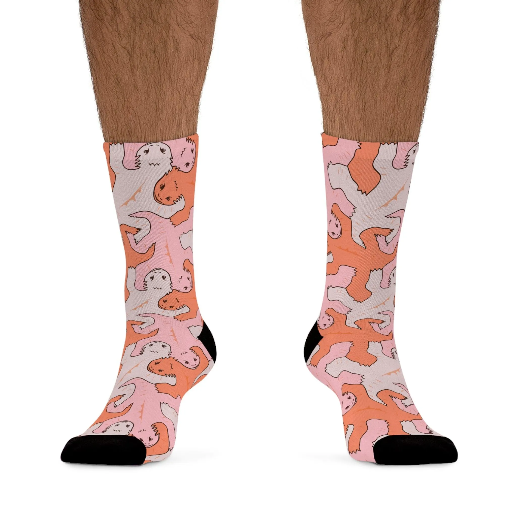 Funky Pink & Orange Lizard Tessellation Crew Socks