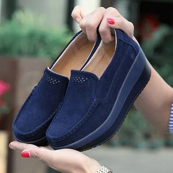 Large Size Rocker Sole Suede Slip On Casual Shoes