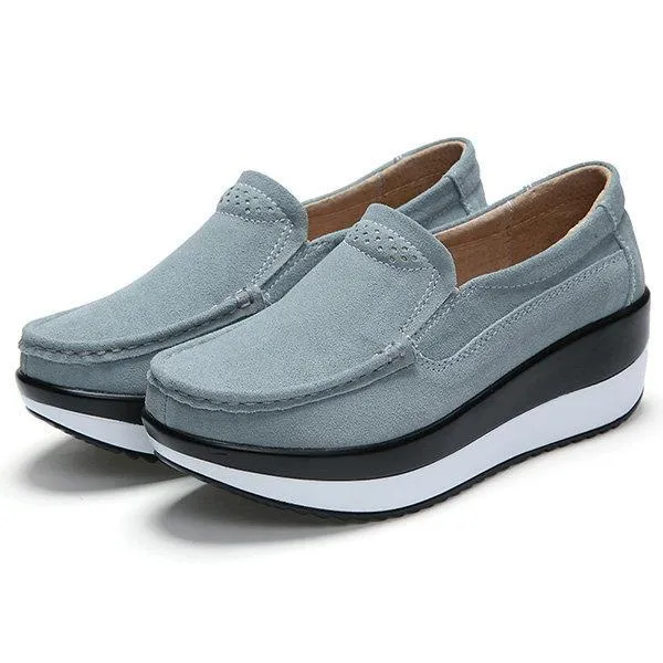 Large Size Rocker Sole Suede Slip On Casual Shoes