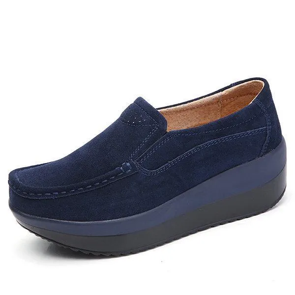 Large Size Rocker Sole Suede Slip On Casual Shoes