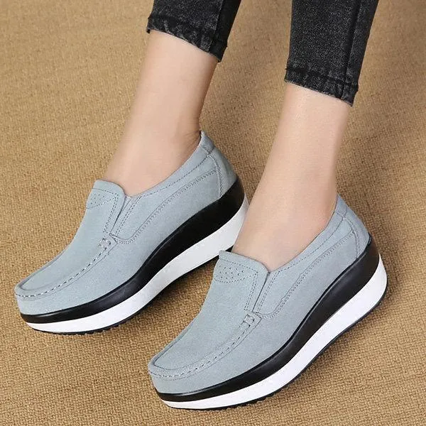 Large Size Rocker Sole Suede Slip On Casual Shoes