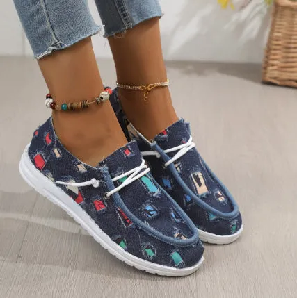 Loafers Women Sunflower Print Flats Casual Canvas Shoes Non-lace Lazy Shoes