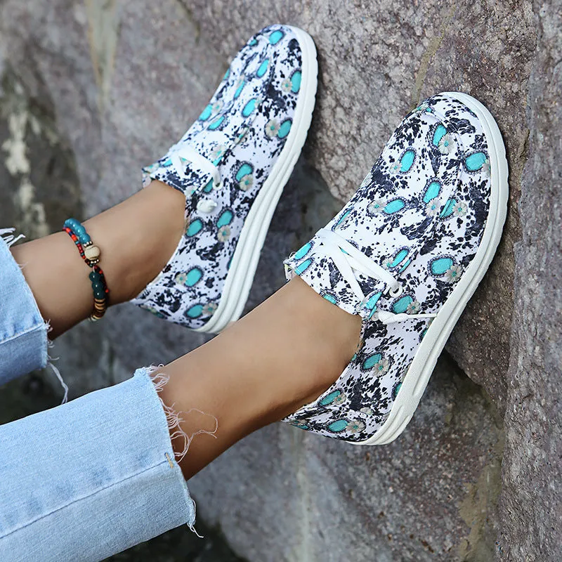 Loafers Women Sunflower Print Flats Casual Canvas Shoes Non-lace Lazy Shoes