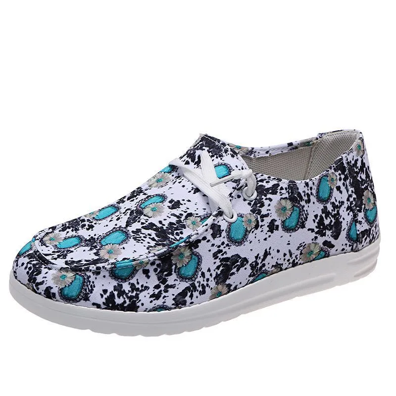 Loafers Women Sunflower Print Flats Casual Canvas Shoes Non-lace Lazy Shoes