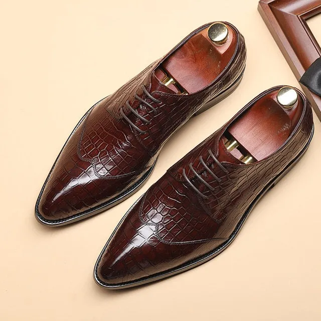 LuxePoint Exquisite CrocLeather Brogue Shoes