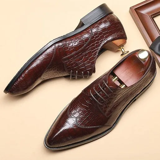 LuxePoint Exquisite CrocLeather Brogue Shoes