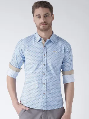 Men Blue Solid Cotton Regular Fit Shirt