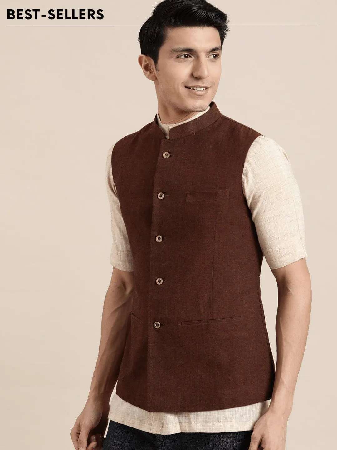 Men Royal Brown Nehru Jacket