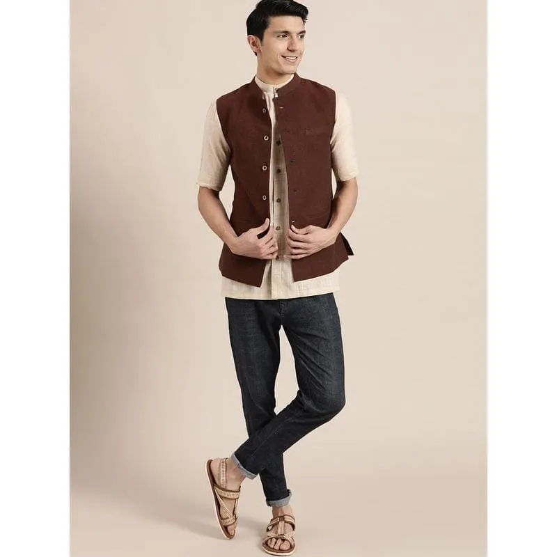 Men Royal Brown Nehru Jacket