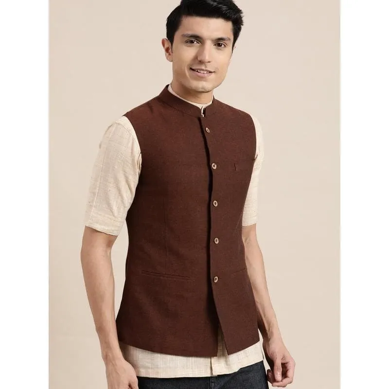 Men Royal Brown Nehru Jacket