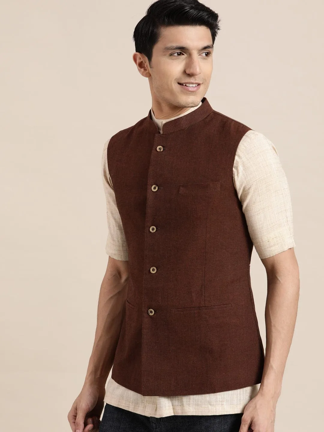 Men Royal Brown Nehru Jacket