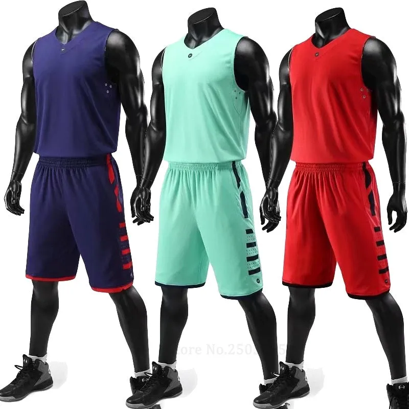 Men's Ladies Basketball Jerseys Uniforms Set blank breathable dry quick basketball shirts shorts Set