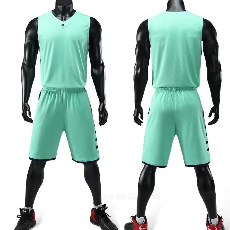 Men's Ladies Basketball Jerseys Uniforms Set blank breathable dry quick basketball shirts shorts Set