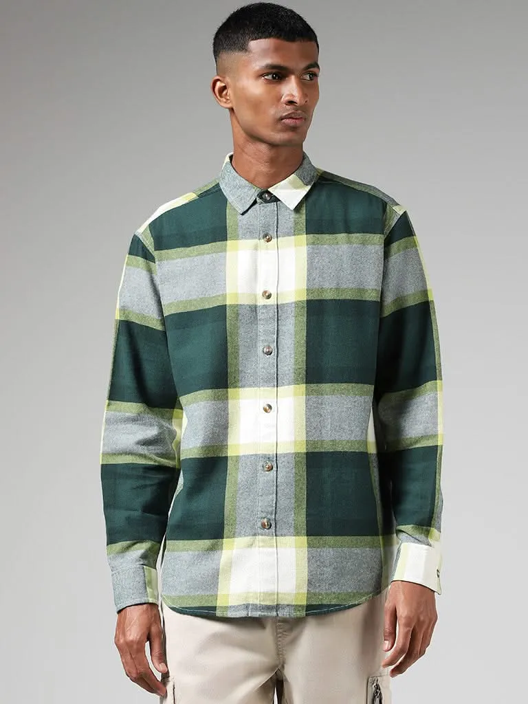 Nuon Green Checked Cotton Relaxed-Fit Shirt