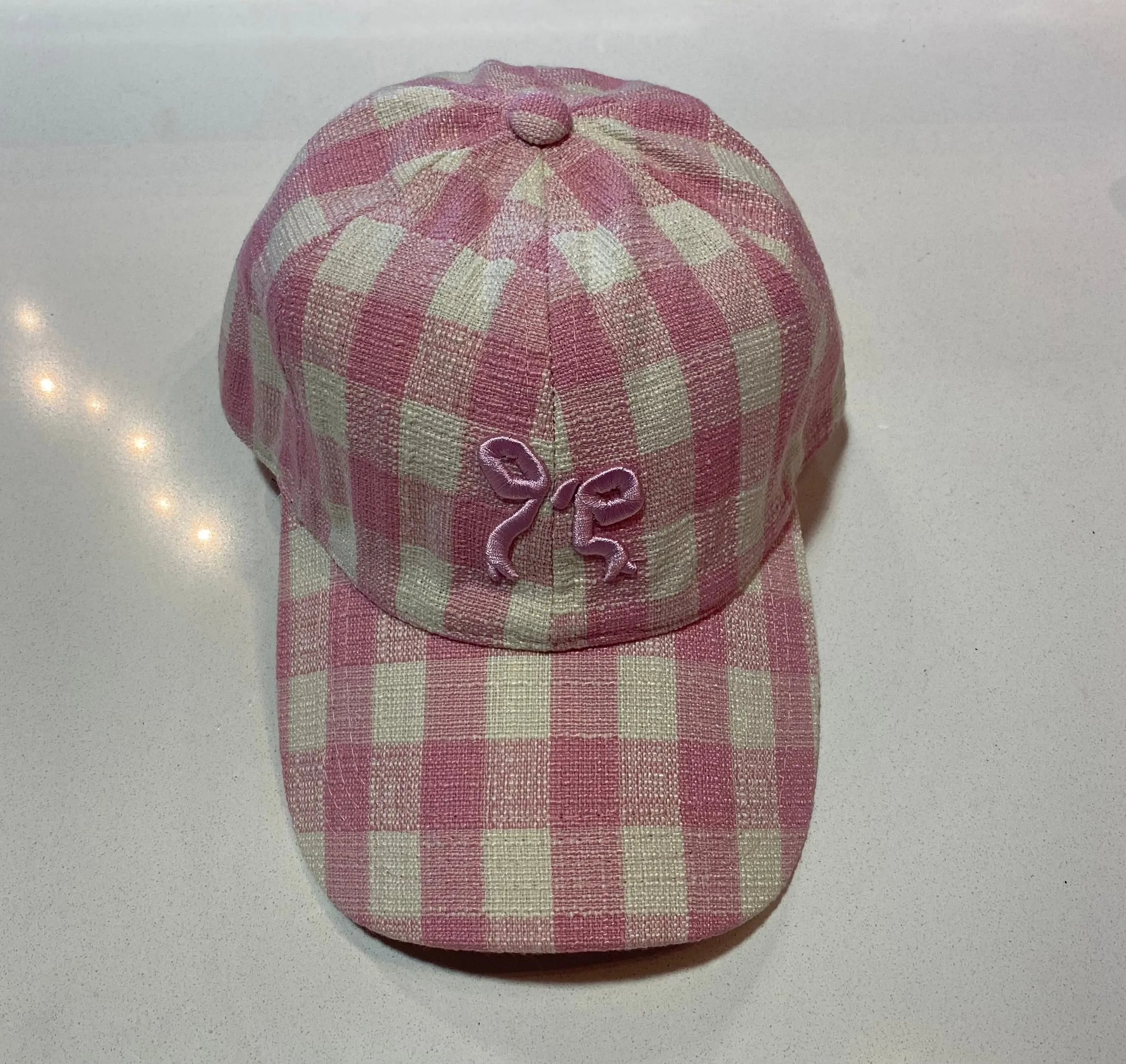 Pink Plaid Bow Baseball Hat