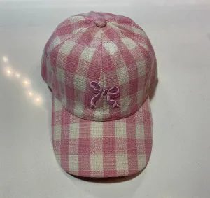 Pink Plaid Bow Baseball Hat