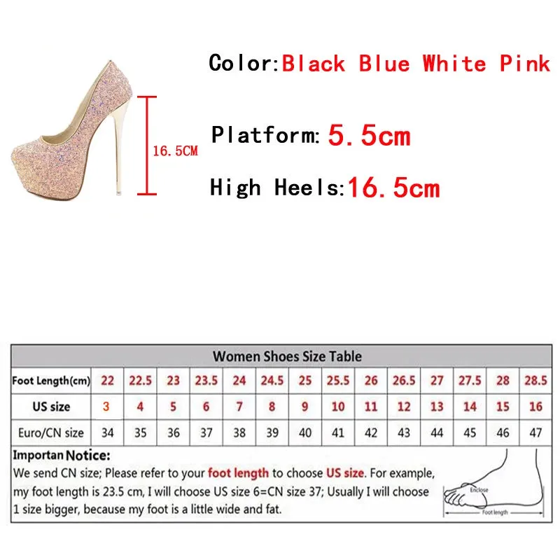 Size 44 45 Women Pumps Extrem Sexy High Heels Platform Fashion Bling Sequined Cloth Round Toe Ladies Wedding Shoes Bride